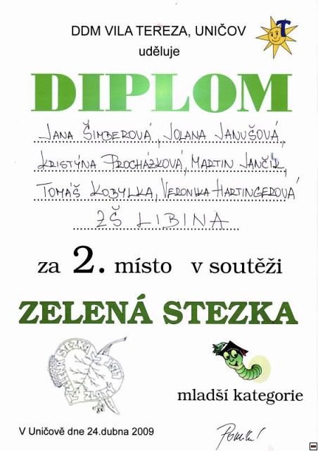 2009 04 25 Diplom zelena stezka
